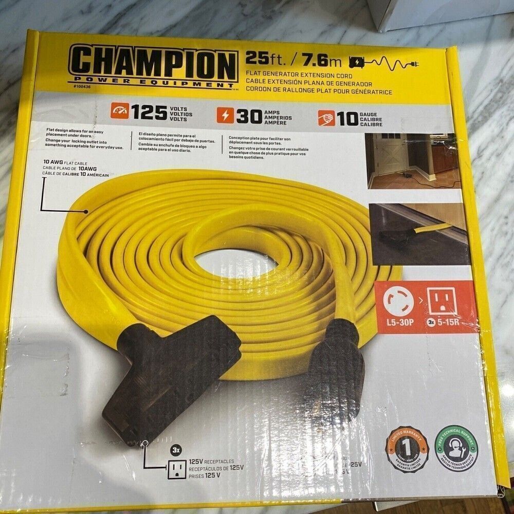 25 ft 30 Amp 125/250-Volt Duplex-Style Flat Generator Extension Cord…
